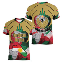 Kurdistan Region Iraq Women V-Neck T-Shirt Eagle Emblem Red Green Black - Wonder Print Shop