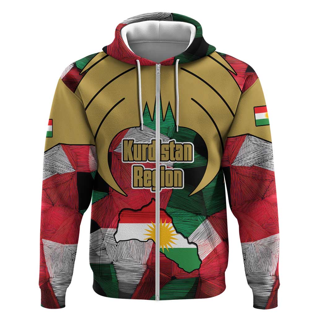 Kurdistan Region Iraq Zip Hoodie Eagle Emblem Red Green Black - Wonder Print Shop