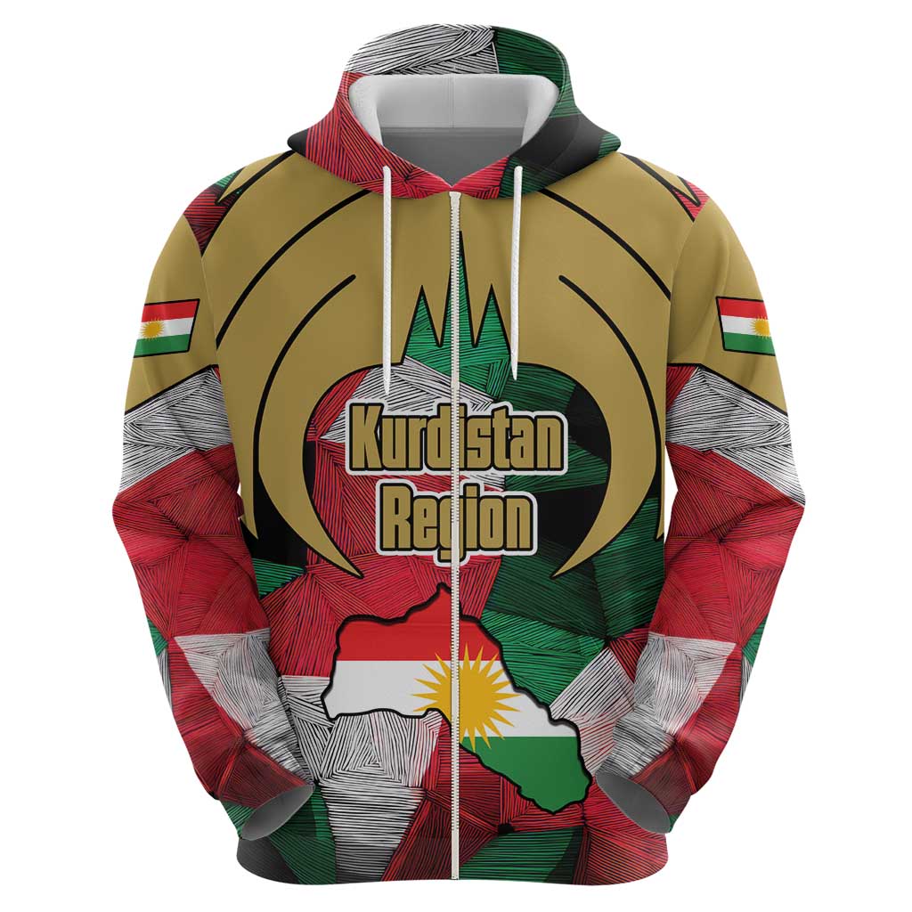 Kurdistan Region Iraq Zip Hoodie Eagle Emblem Red Green Black - Wonder Print Shop