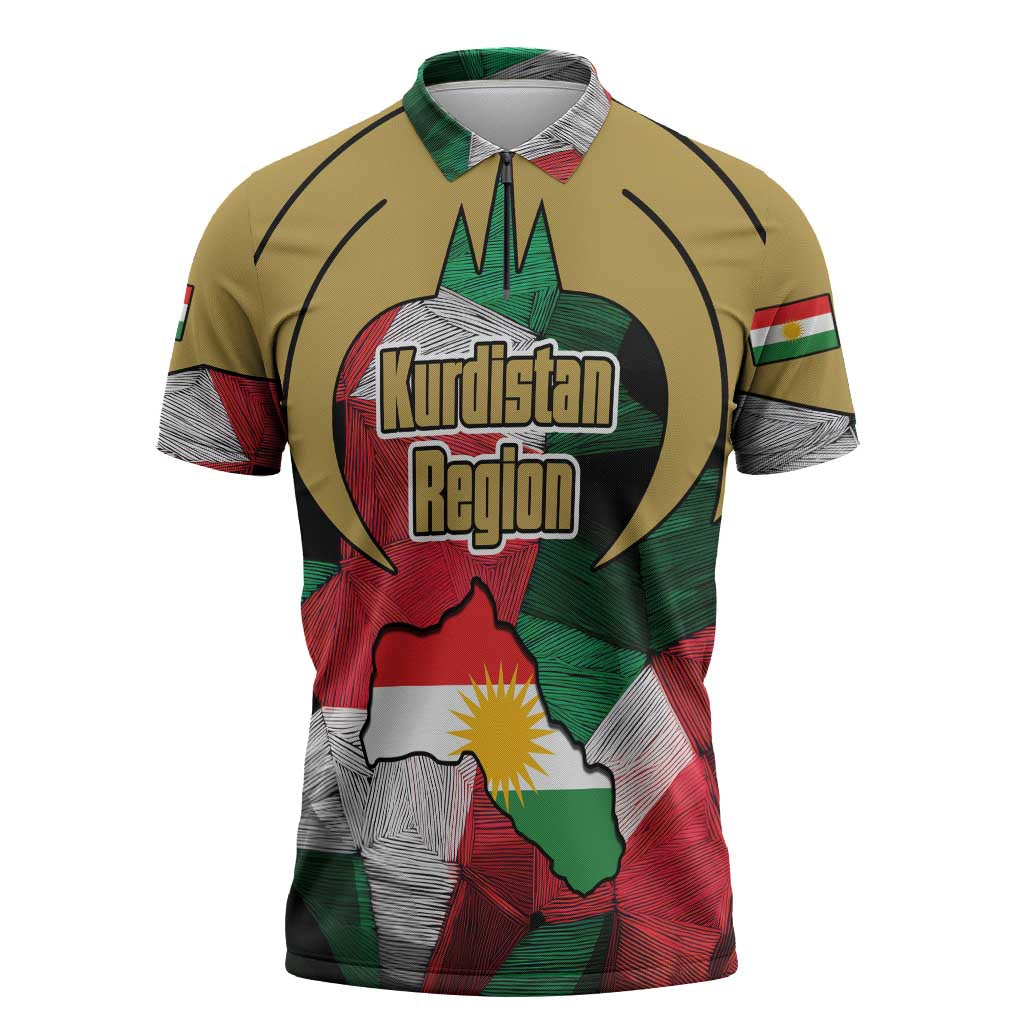 Kurdistan Region Iraq Zipper Polo Shirt Eagle Emblem Red Green Black - Wonder Print Shop