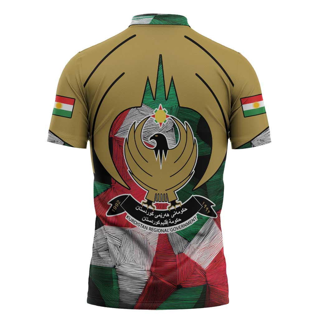 Kurdistan Region Iraq Zipper Polo Shirt Eagle Emblem Red Green Black - Wonder Print Shop