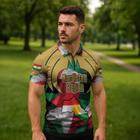 Kurdistan Region Iraq Zipper Polo Shirt Eagle Emblem Red Green Black - Wonder Print Shop