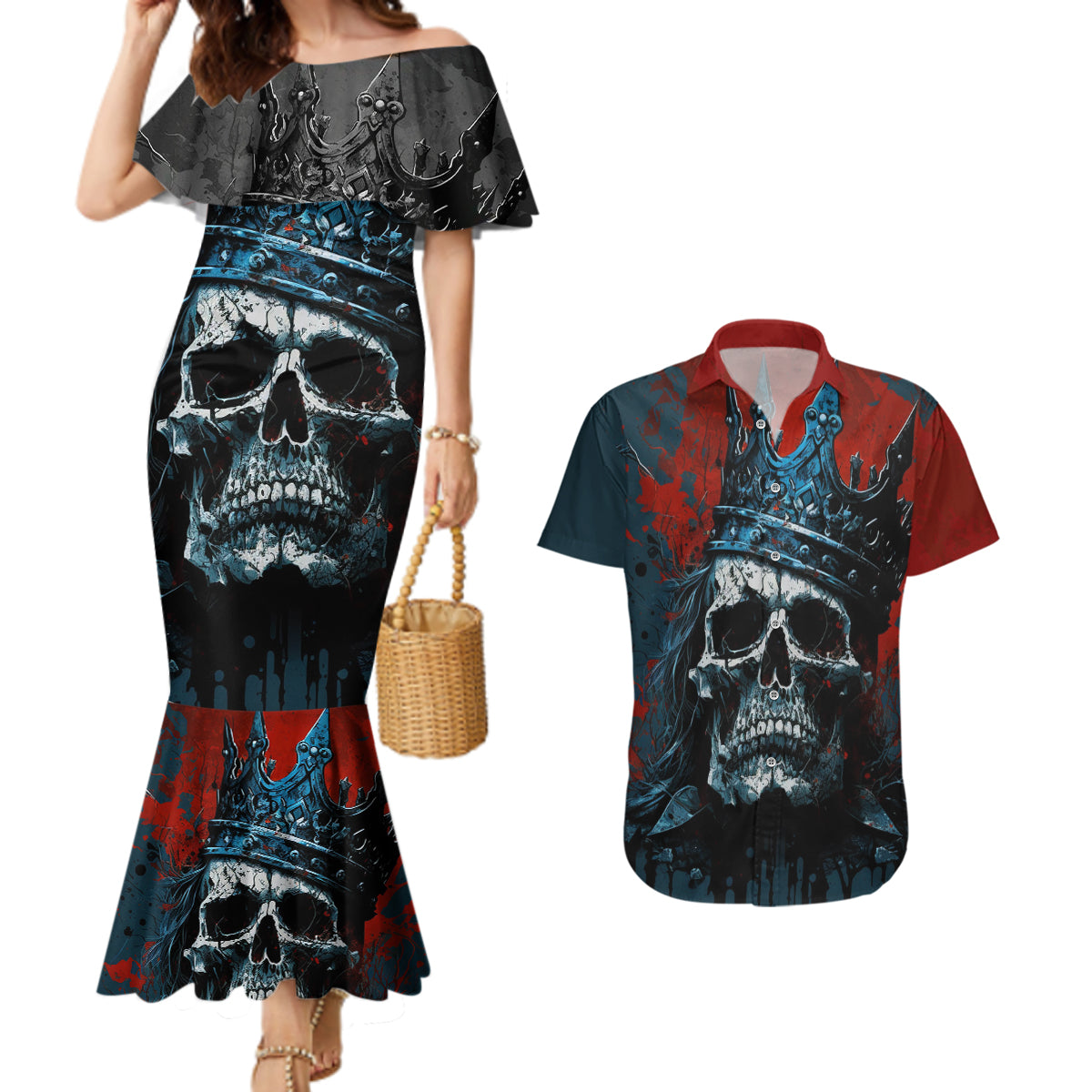 Skull King Couples Matching Mermaid Dress and Hawaiian Shirt The Time Is Always Right To Do What Is Right - Wonder Print Shop