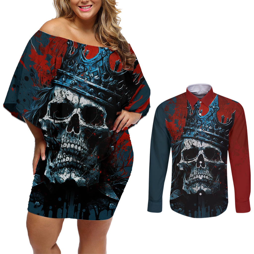 Skull King Couples Matching Off Shoulder Short Dress and Long Sleeve Button Shirts The Time Is Always Right To Do What Is Right - Wonder Print Shop