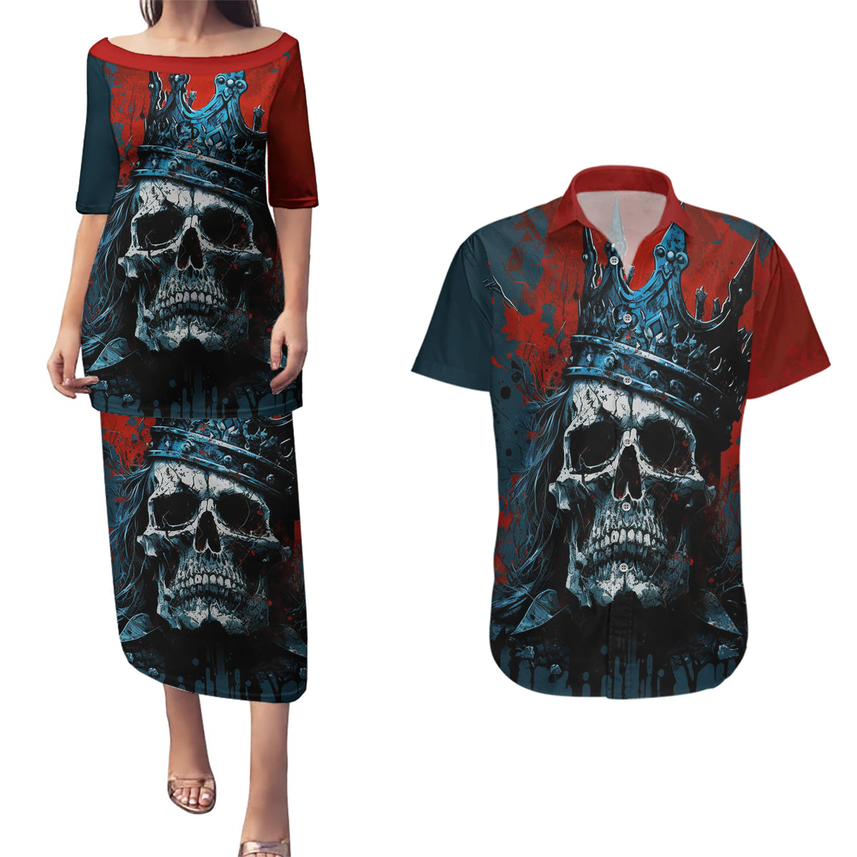 Skull King Couples Matching Puletasi Dress and Hawaiian Shirt The Time Is Always Right To Do What Is Right - Wonder Print Shop