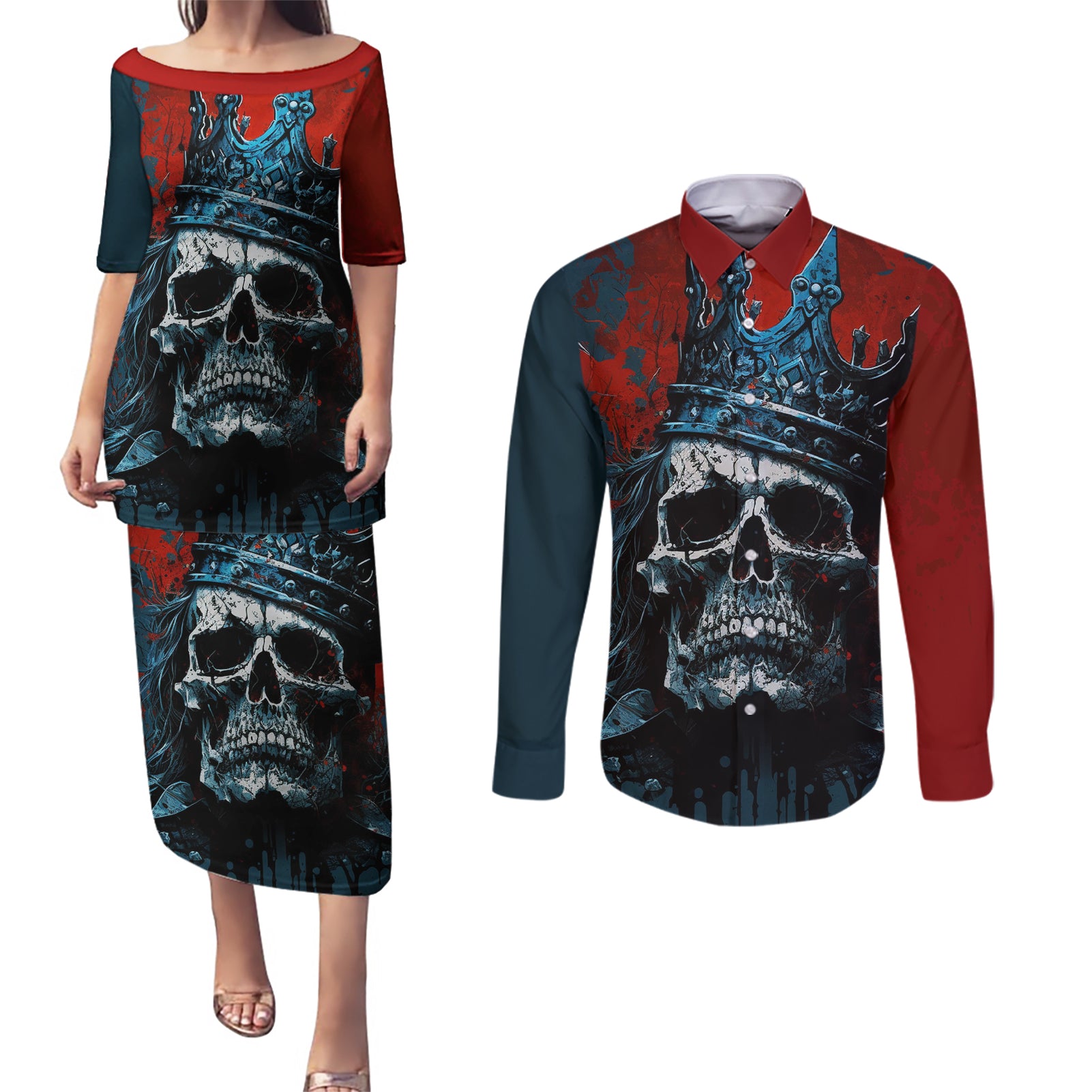 Skull King Couples Matching Puletasi Dress and Long Sleeve Button Shirts The Time Is Always Right To Do What Is Right - Wonder Print Shop