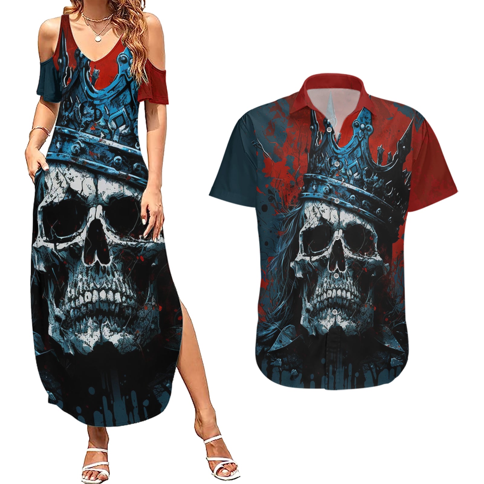 Skull King Couples Matching Summer Maxi Dress and Hawaiian Shirt The Time Is Always Right To Do What Is Right - Wonder Print Shop