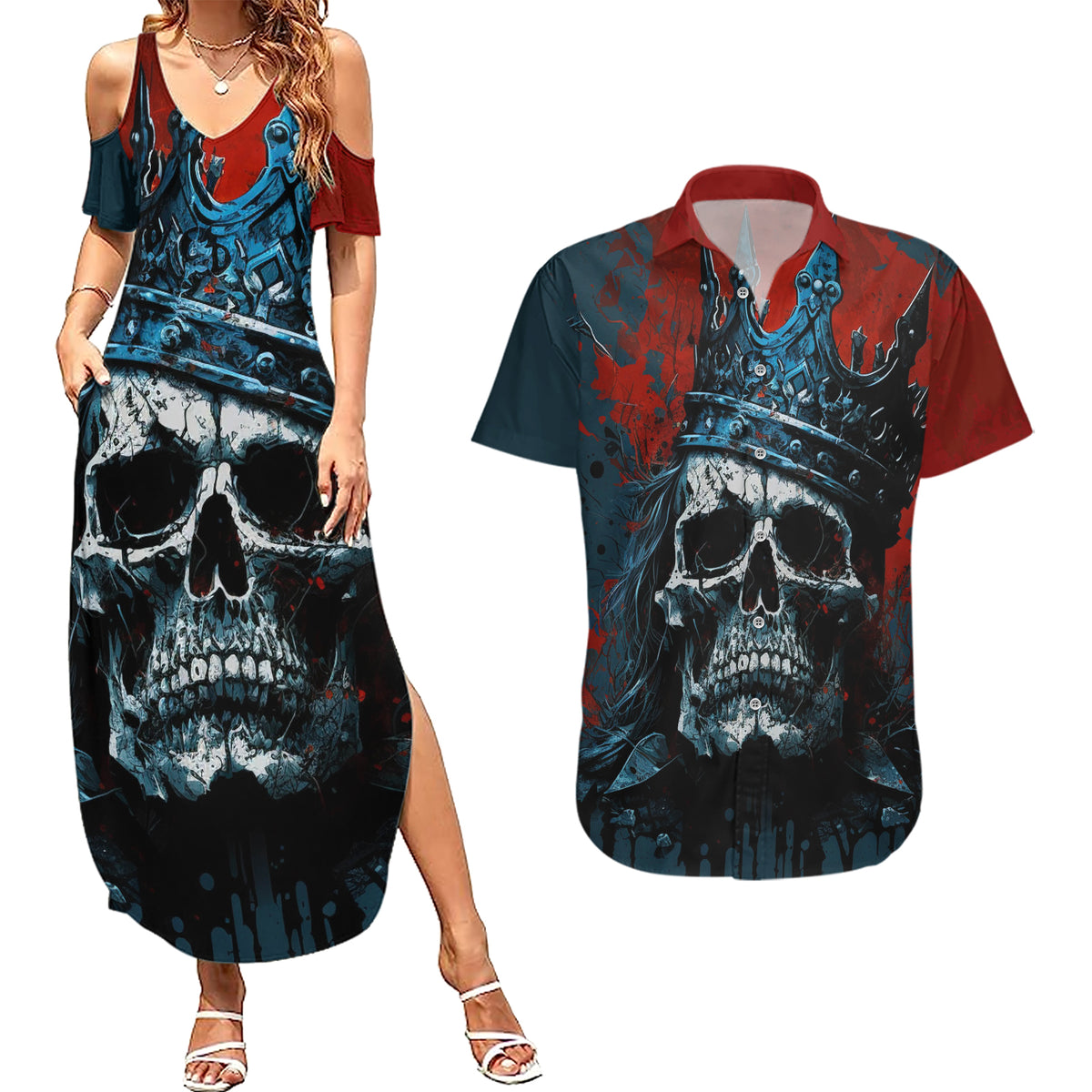 Skull King Couples Matching Summer Maxi Dress and Hawaiian Shirt The Time Is Always Right To Do What Is Right - Wonder Print Shop