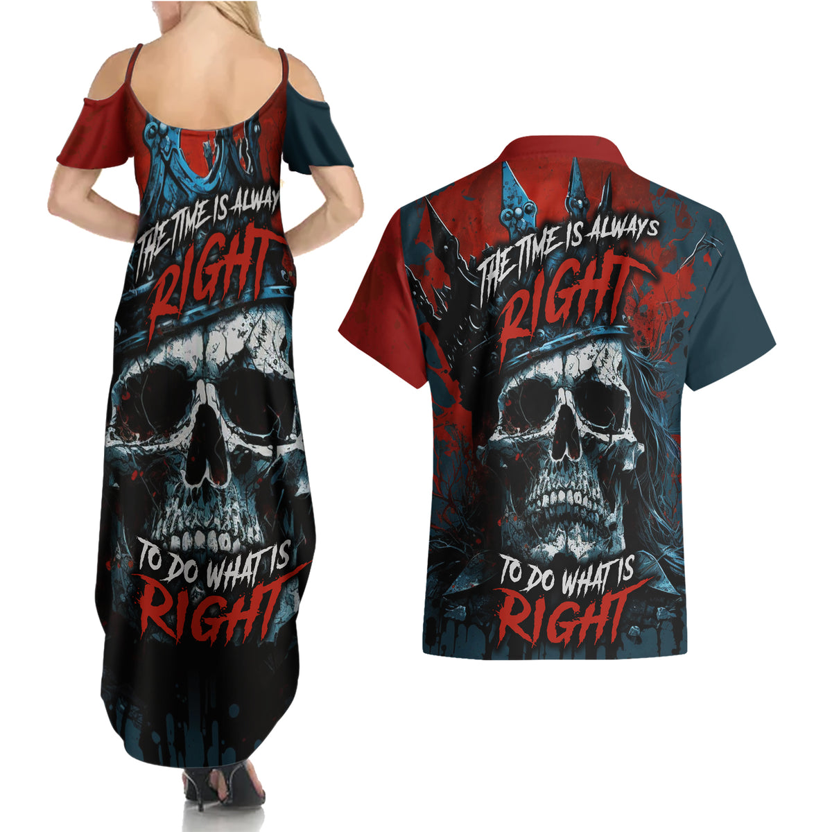 Skull King Couples Matching Summer Maxi Dress and Hawaiian Shirt The Time Is Always Right To Do What Is Right - Wonder Print Shop