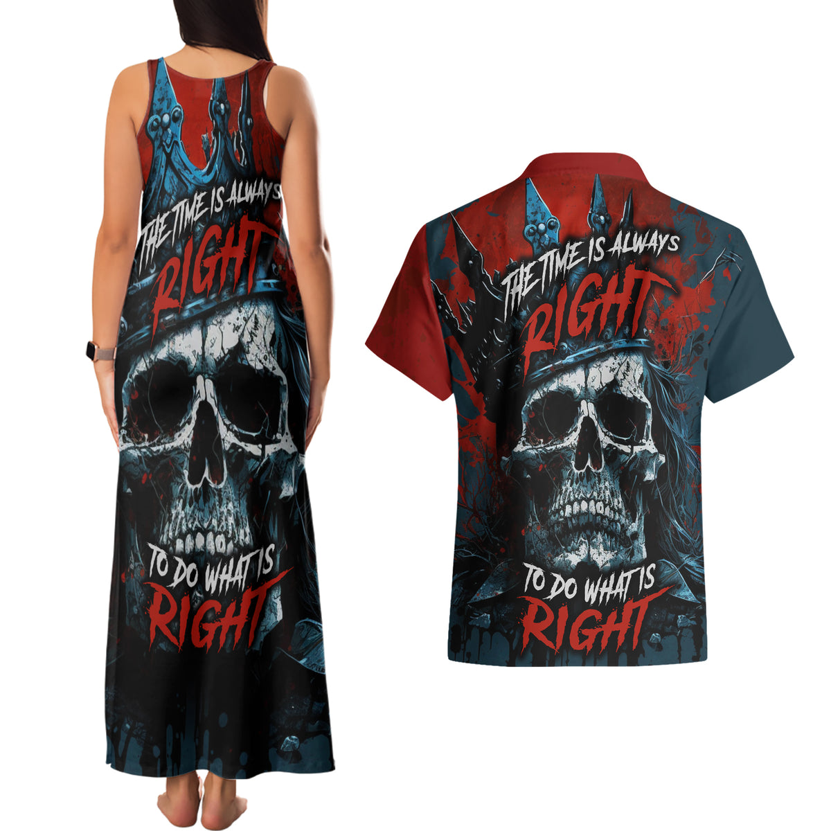 Skull King Couples Matching Tank Maxi Dress and Hawaiian Shirt The Time Is Always Right To Do What Is Right - Wonder Print Shop
