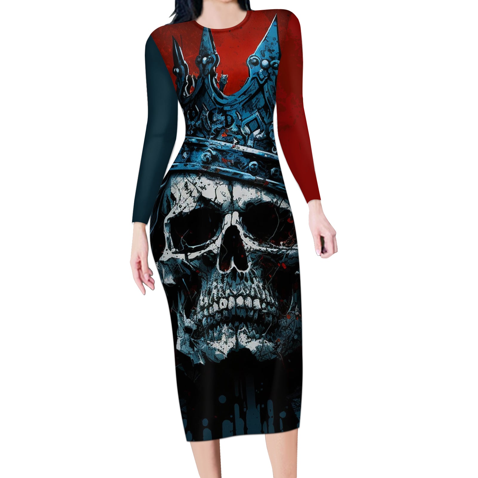 Skull King Long Sleeve Bodycon Dress The Time Is Always Right To Do What Is Right - Wonder Print Shop