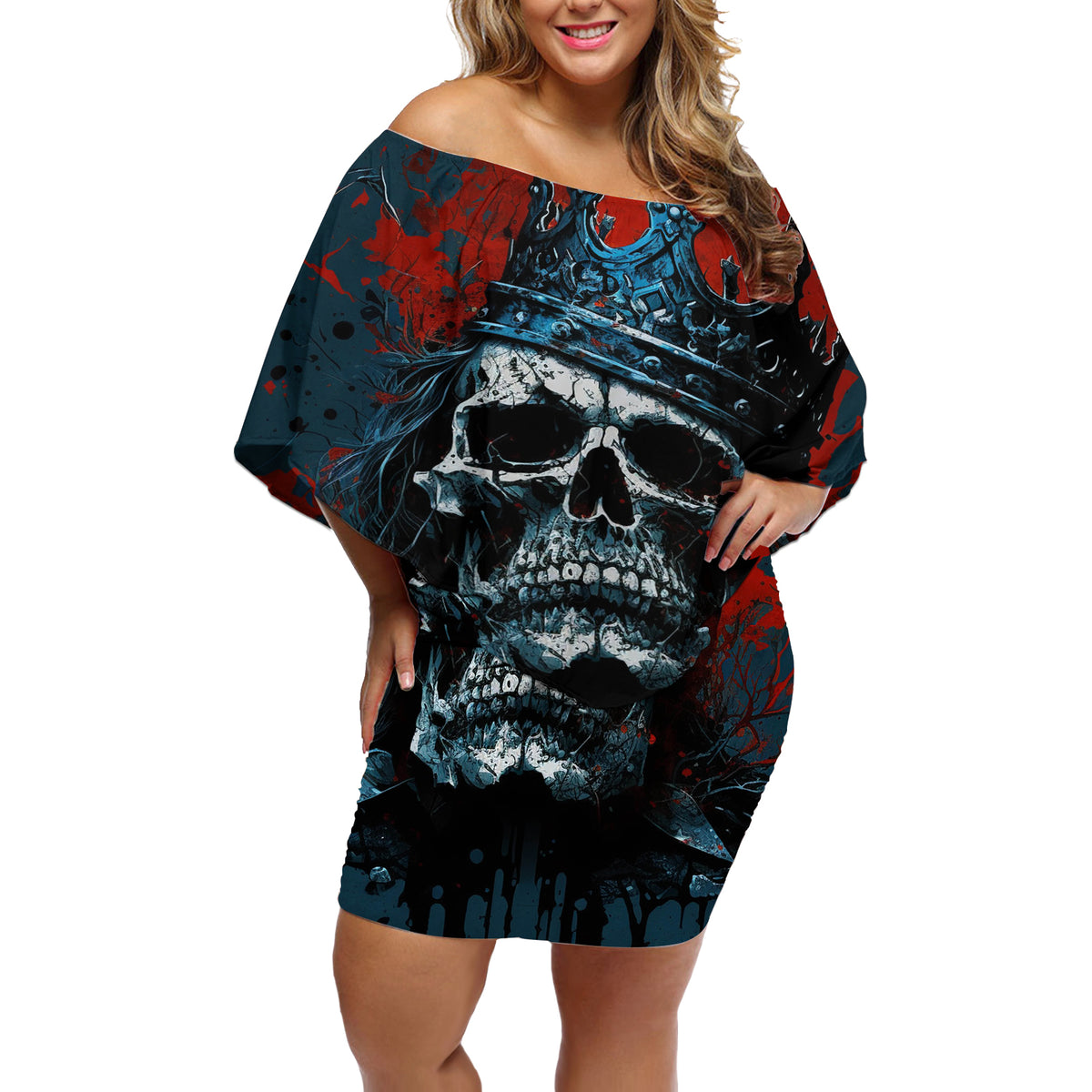 Skull King Off Shoulder Short Dress The Time Is Always Right To Do What Is Right - Wonder Print Shop