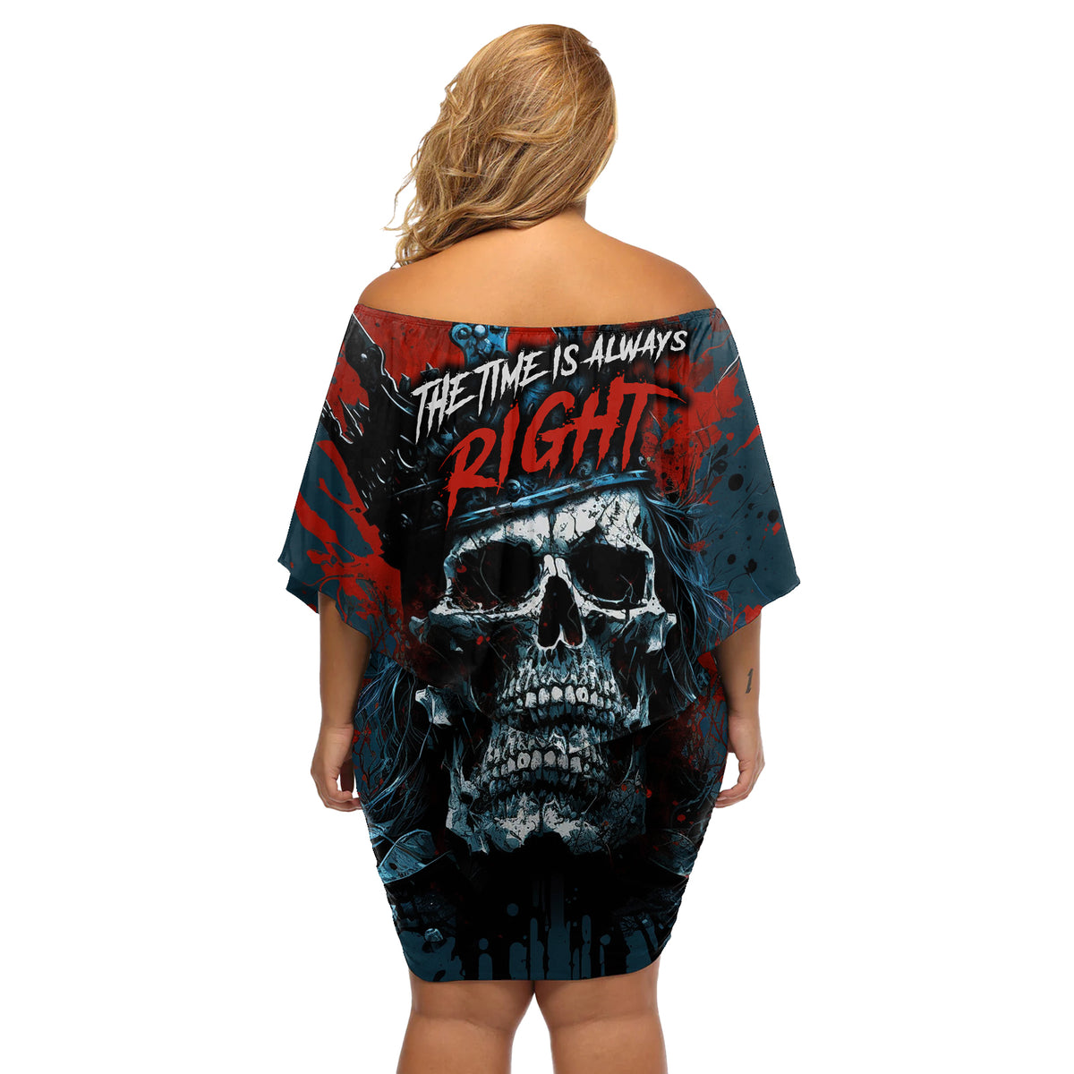 Skull King Off Shoulder Short Dress The Time Is Always Right To Do What Is Right - Wonder Print Shop