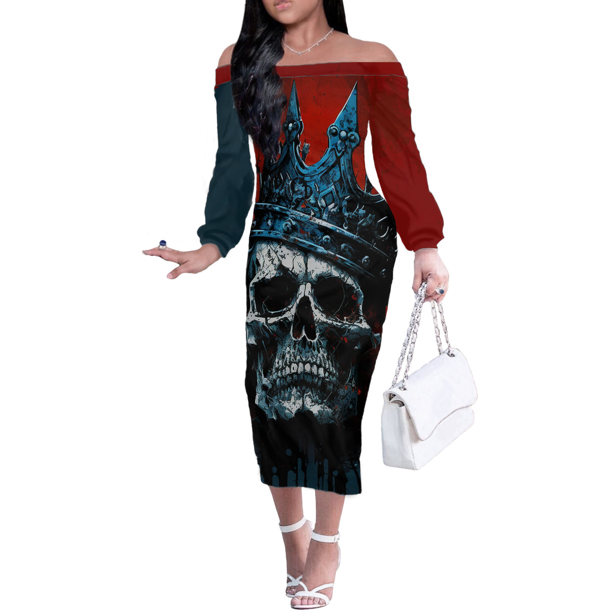 Skull King Off The Shoulder Long Sleeve Dress The Time Is Always Right To Do What Is Right - Wonder Print Shop