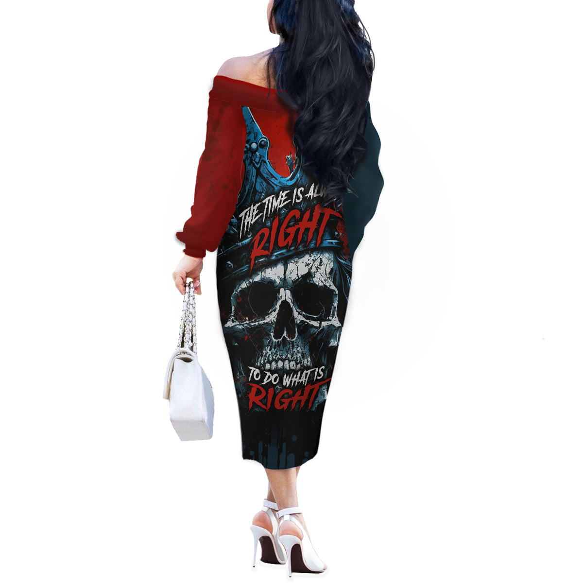 Skull King Off The Shoulder Long Sleeve Dress The Time Is Always Right To Do What Is Right - Wonder Print Shop