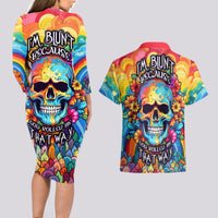 Floral Skull Couples Matching Long Sleeve Bodycon Dress and Hawaiian Shirt I'm Blunt because god rolled me that way - Wonder Print Shop