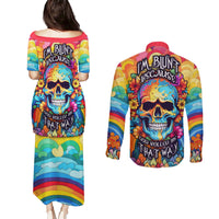 Floral Skull Couples Matching Puletasi Dress and Long Sleeve Button Shirts I'm Blunt because god rolled me that way - Wonder Print Shop