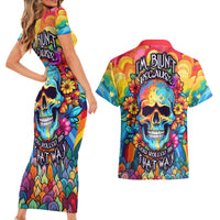 Floral Skull Couples Matching Short Sleeve Bodycon Dress and Hawaiian Shirt I'm Blunt because god rolled me that way - Wonder Print Shop