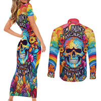 Floral Skull Couples Matching Short Sleeve Bodycon Dress and Long Sleeve Button Shirts I'm Blunt because god rolled me that way - Wonder Print Shop