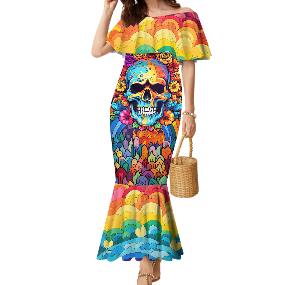 Floral Skull Family Matching Mermaid Dress and Hawaiian Shirt I'm Blunt because god rolled me that way - Wonder Print Shop