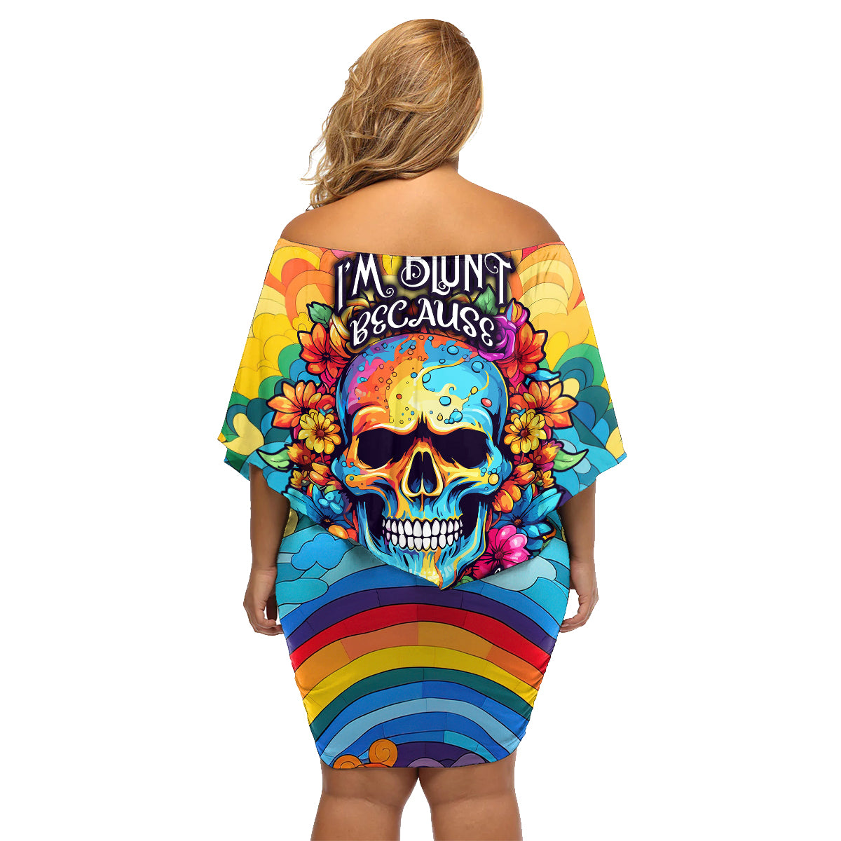 Floral Skull Family Matching Off Shoulder Short Dress and Hawaiian Shirt I'm Blunt because god rolled me that way - Wonder Print Shop