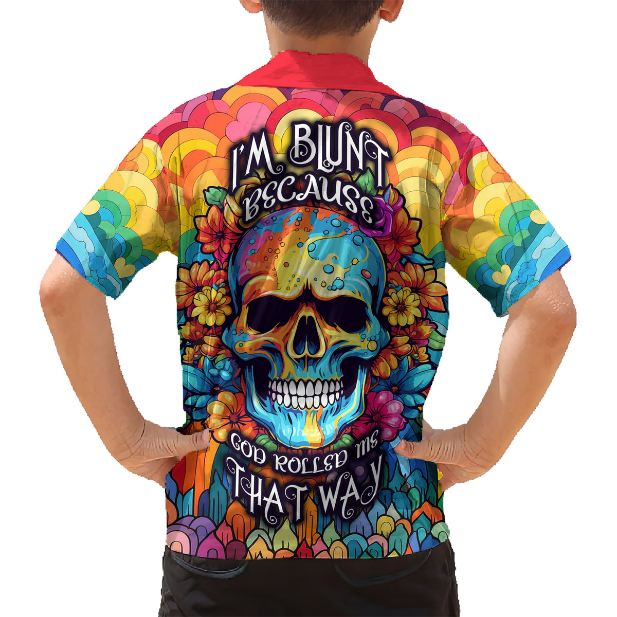 Floral Skull Kid Hawaiian Shirt I'm Blunt because god rolled me that way - Wonder Print Shop
