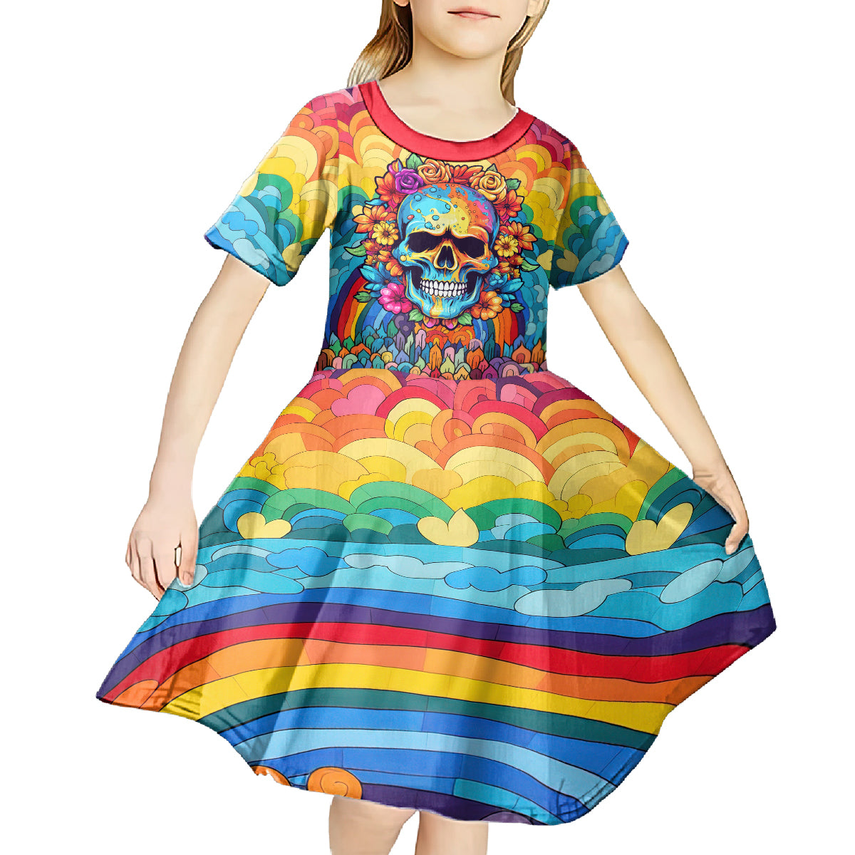 Floral Skull Kid Short Sleeve Dress I'm Blunt because god rolled me that way - Wonder Print Shop