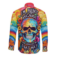 Floral Skull Long Sleeve Button Shirt I'm Blunt because god rolled me that way - Wonder Print Shop