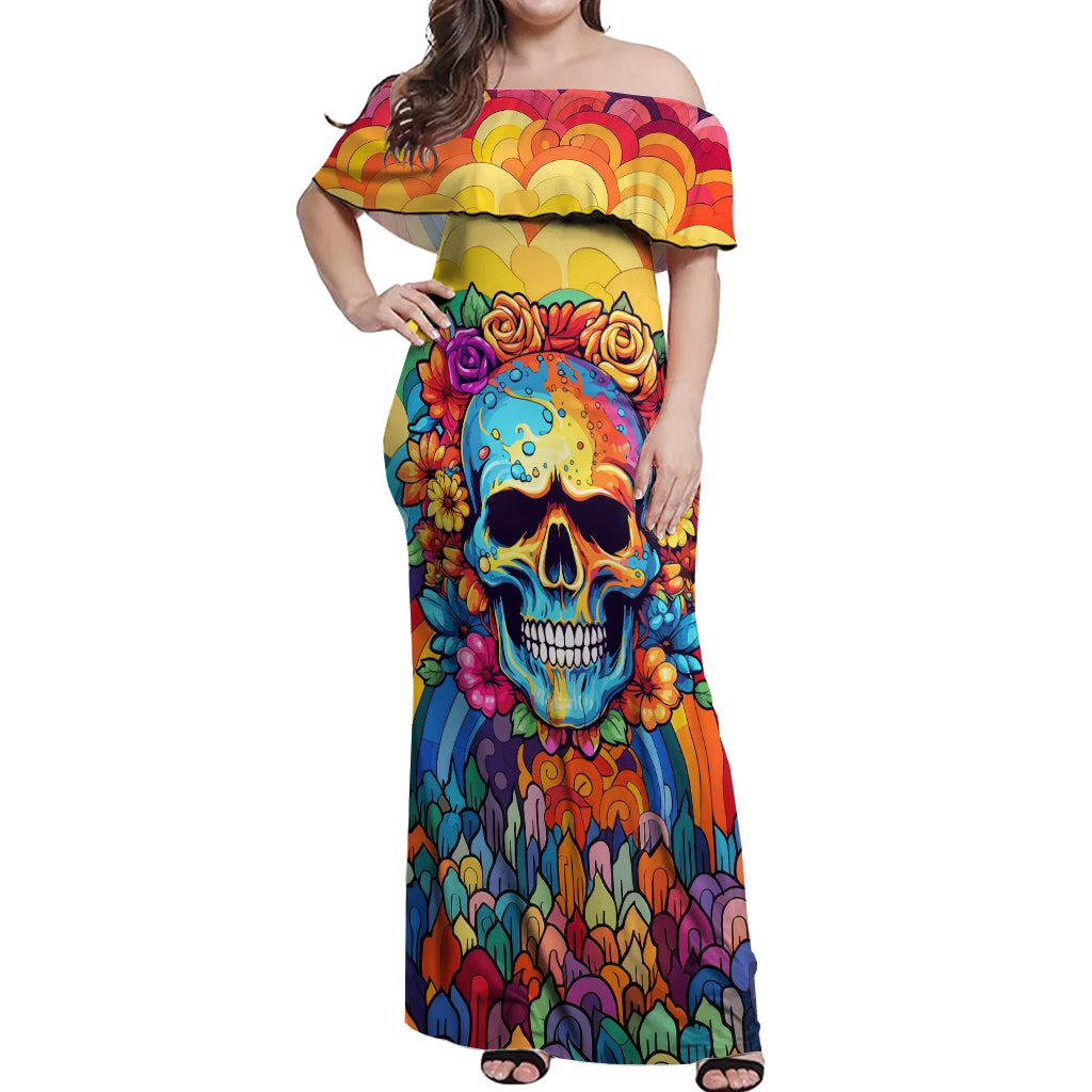 Floral Skull Off Shoulder Maxi Dress I'm Blunt because god rolled me that way - Wonder Print Shop