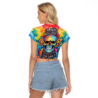 Floral Skull Raglan Cropped T Shirt I'm Blunt because god rolled me that way - Wonder Print Shop