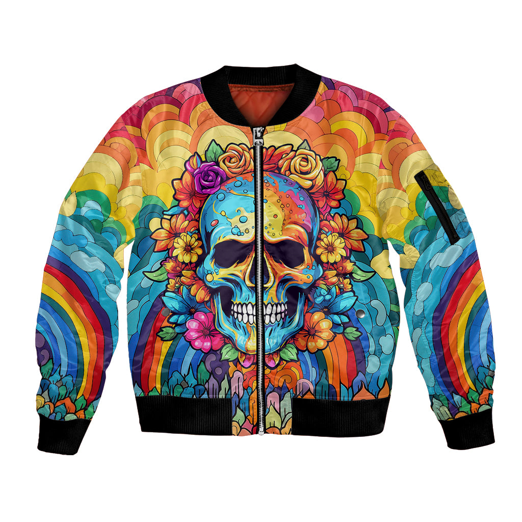 Floral Skull Sleeve Zip Bomber Jacket I'm Blunt because god rolled me that way - Wonder Print Shop