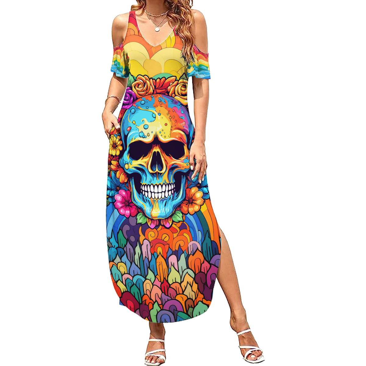 Floral Skull Summer Maxi Dress I'm Blunt because god rolled me that way - Wonder Print Shop