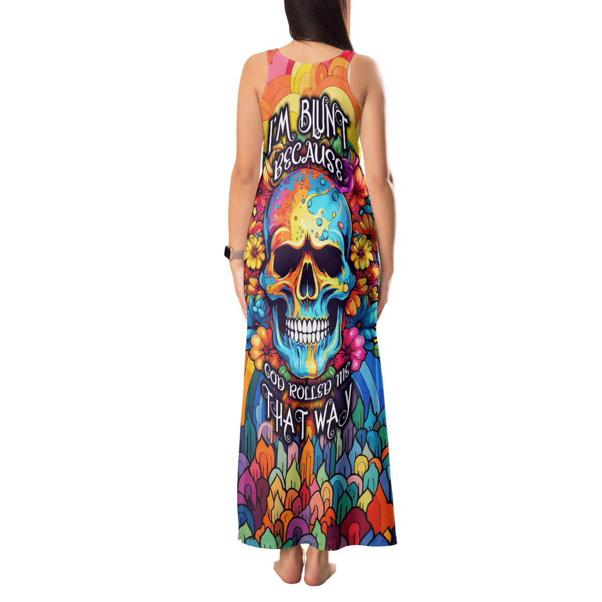 Floral Skull Tank Maxi Dress I'm Blunt because god rolled me that way - Wonder Print Shop