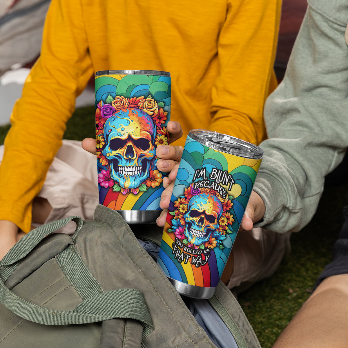 Floral Skull Tumbler Cup I'm Blunt because god rolled me that way - Wonder Print Shop