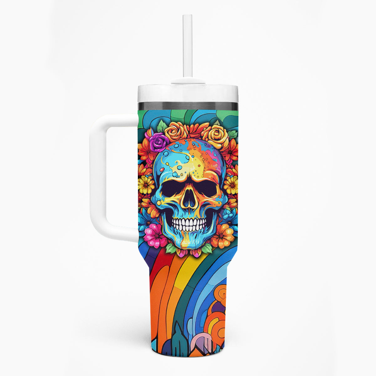 Floral Skull Tumbler With Handle I'm Blunt because god rolled me that way - Wonder Print Shop