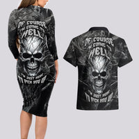 Horror Skull Couples Matching Long Sleeve Bodycon Dress and Hawaiian Shirt Of course i'm going to hell i'm just here to pick you up - Wonder Print Shop