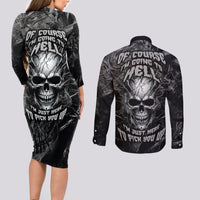 Horror Skull Couples Matching Long Sleeve Bodycon Dress and Long Sleeve Button Shirts Of course i'm going to hell i'm just here to pick you up - Wonder Print Shop