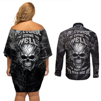Horror Skull Couples Matching Off Shoulder Short Dress and Long Sleeve Button Shirts Of course i'm going to hell i'm just here to pick you up - Wonder Print Shop
