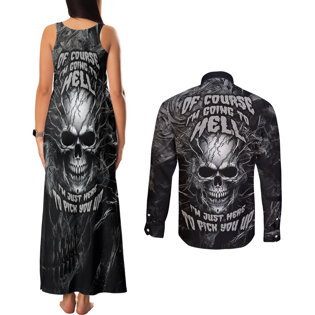 Horror Skull Couples Matching Tank Maxi Dress and Long Sleeve Button Shirts Of course i'm going to hell i'm just here to pick you up - Wonder Print Shop