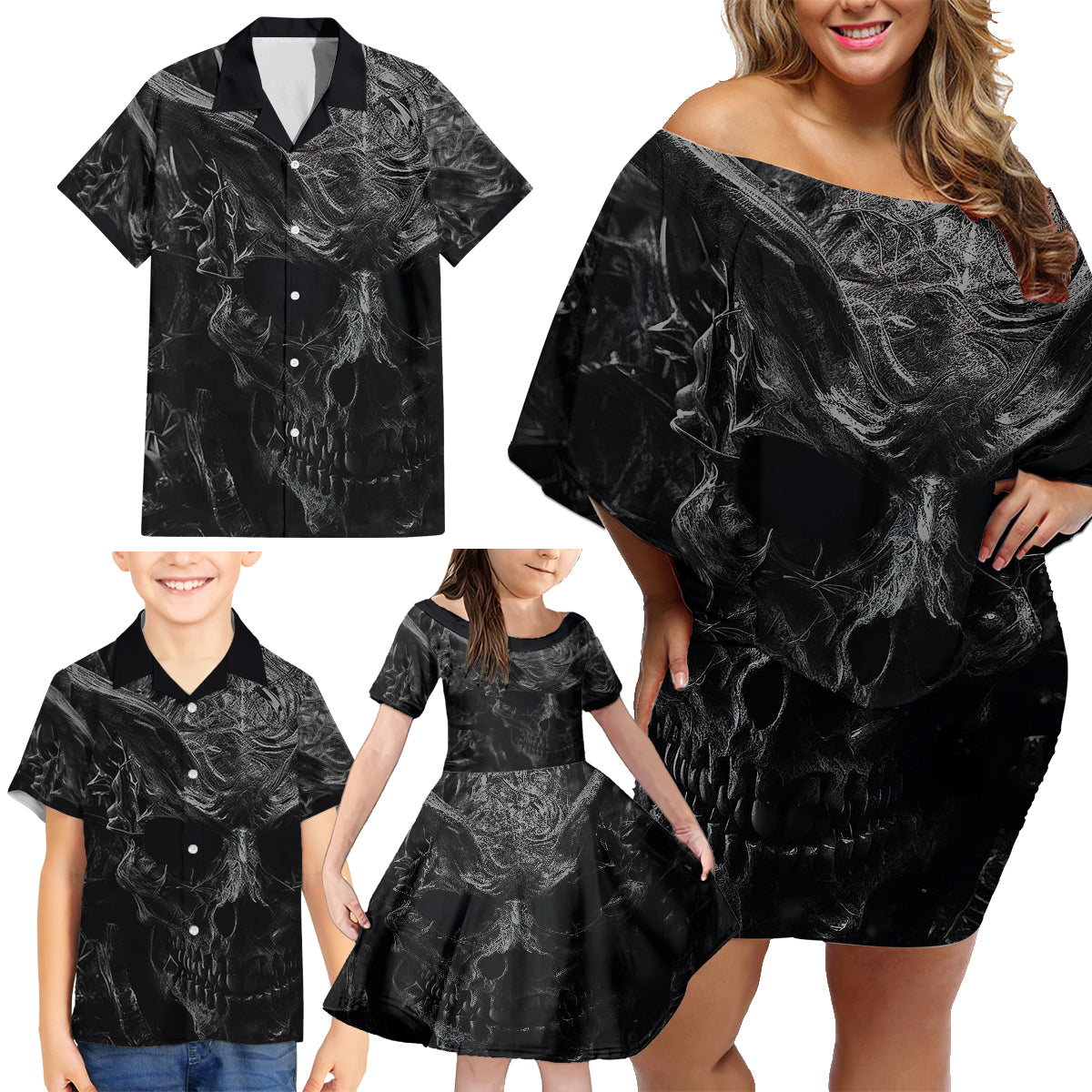 Horror Skull Family Matching Off Shoulder Short Dress and Hawaiian Shirt Of course i'm going to hell i'm just here to pick you up - Wonder Print Shop