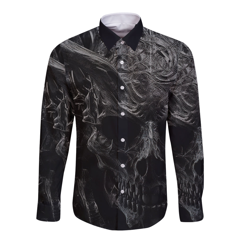 Horror Skull Long Sleeve Button Shirt Of course i'm going to hell i'm just here to pick you up - Wonder Print Shop