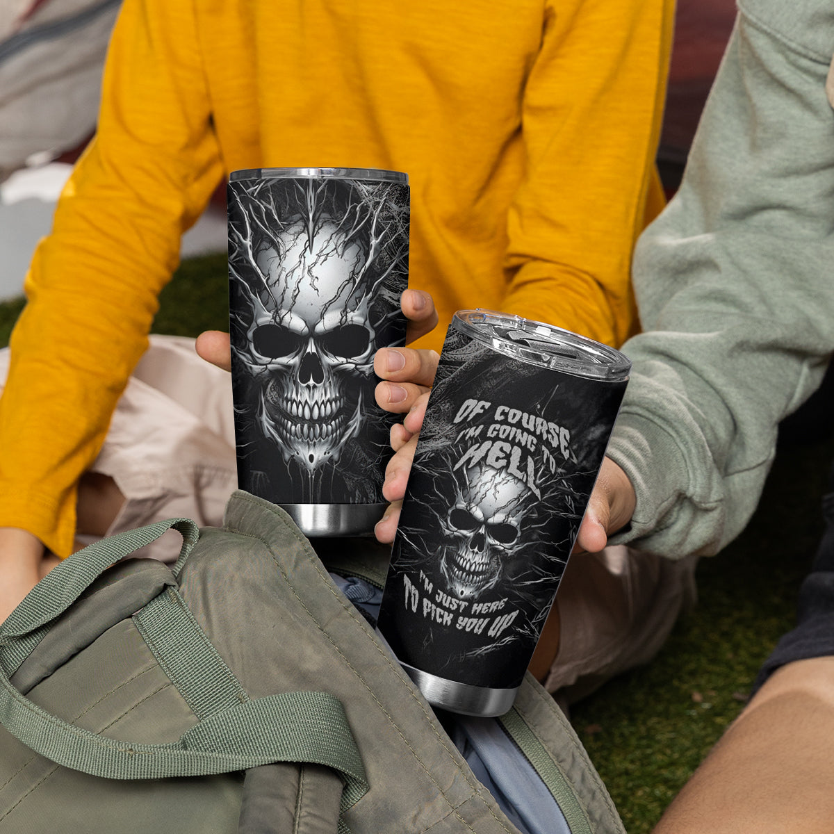 Horror Skull Tumbler Cup Of course i'm going to hell i'm just here to pick you up - Wonder Print Shop