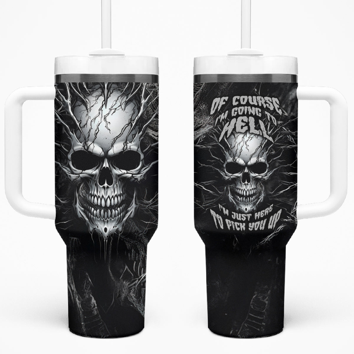 Horror Skull Tumbler With Handle Of course i'm going to hell i'm just here to pick you up - Wonder Print Shop