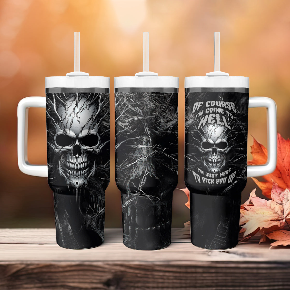 Horror Skull Tumbler With Handle Of course i'm going to hell i'm just here to pick you up - Wonder Print Shop