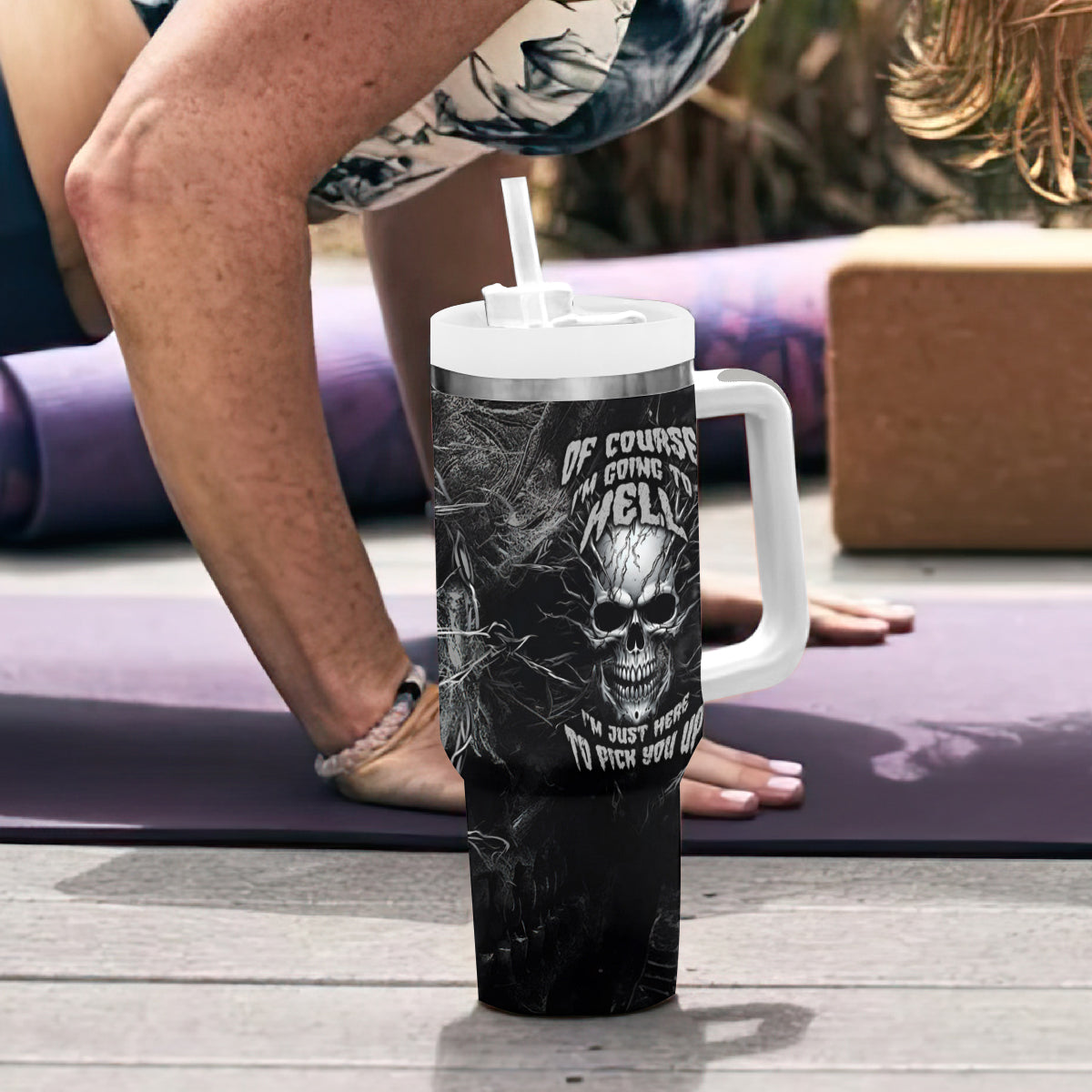 Horror Skull Tumbler With Handle Of course i'm going to hell i'm just here to pick you up - Wonder Print Shop