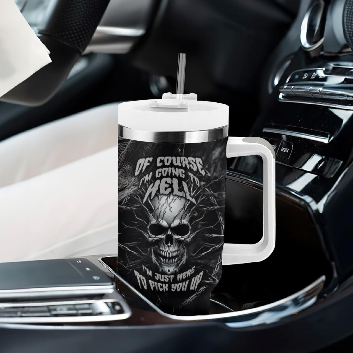 Horror Skull Tumbler With Handle Of course i'm going to hell i'm just here to pick you up - Wonder Print Shop