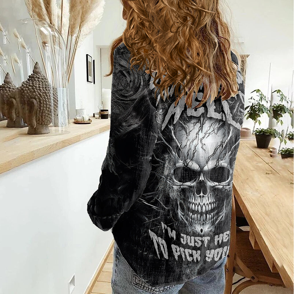 Horror Skull Women Casual Shirt Of course i'm going to hell i'm just here to pick you up - Wonder Print Shop