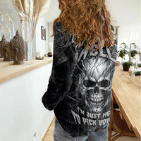 Horror Skull Women Casual Shirt Of course i'm going to hell i'm just here to pick you up - Wonder Print Shop