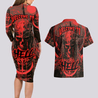 Demon Skull Couples Matching Long Sleeve Bodycon Dress and Hawaiian Shirt Welcome to Hell - Wonder Print Shop