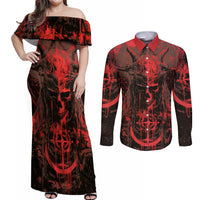 Demon Skull Couples Matching Off Shoulder Maxi Dress and Long Sleeve Button Shirts Welcome to Hell - Wonder Print Shop